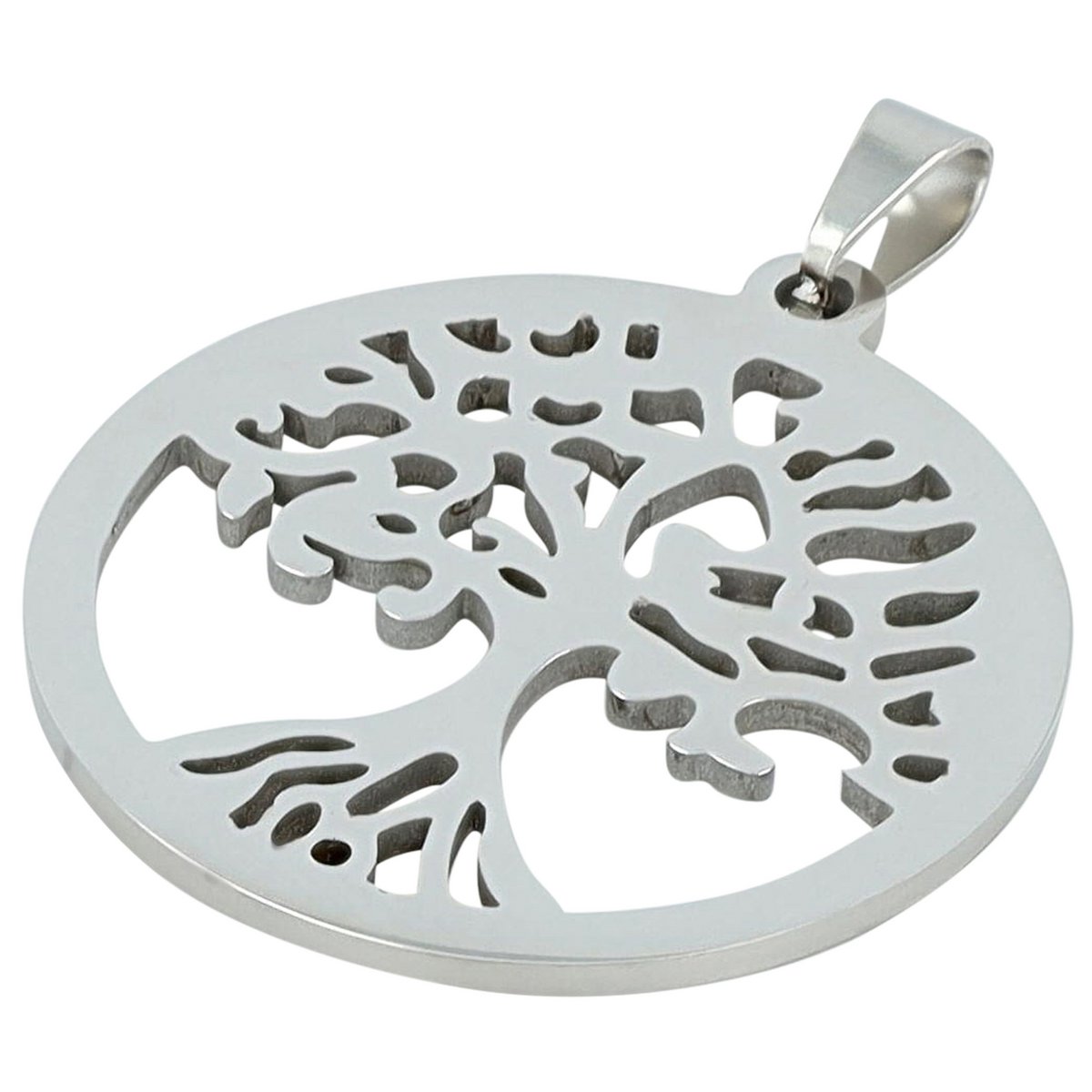 Ciondolo albero della vita "Stroko" in acciaio inox, color argento