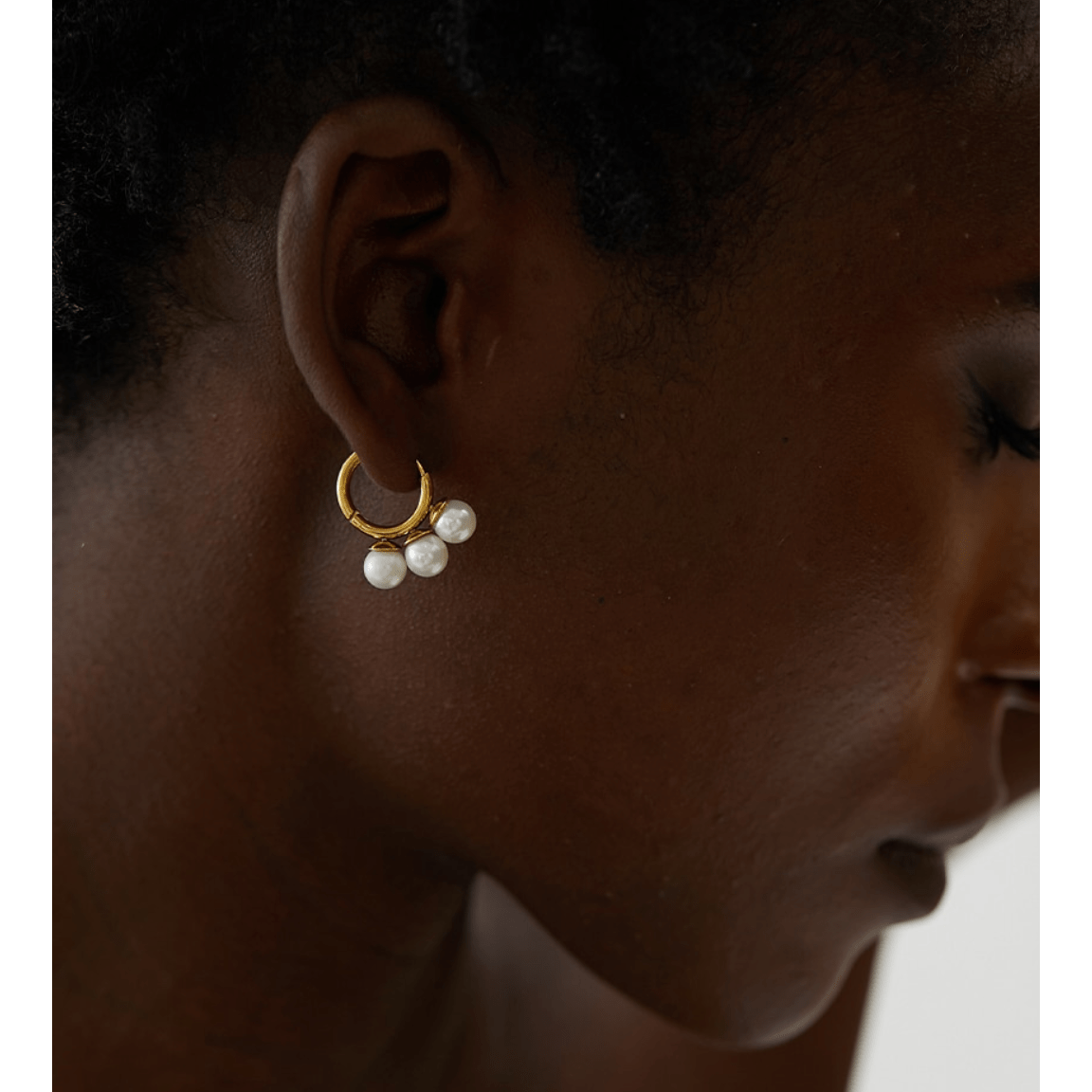 Kiril - Triple Pearl Row Gold Huggie Earrings