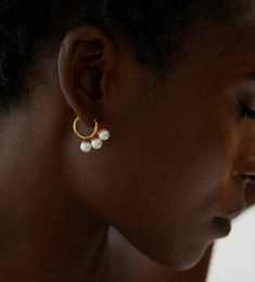 Kiril - Triple Pearl Row Gold Huggie Earrings