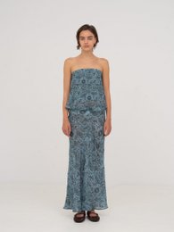 Blue Peony System-printet nederdel