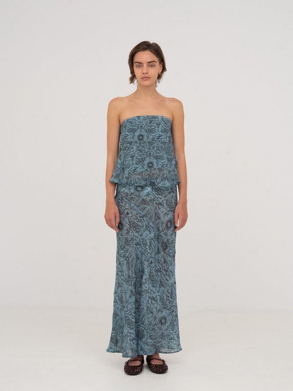 Blue Peony System-printet nederdel