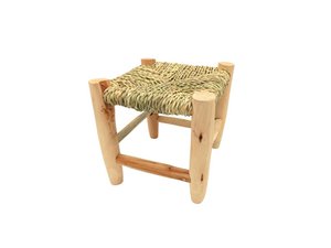 Marokkanischer Kinderhocker, Sitz aus geflochtenem Seil, Gestell aus Naturholz, 22x22x22 cm, handgefertigt und ethnisch.