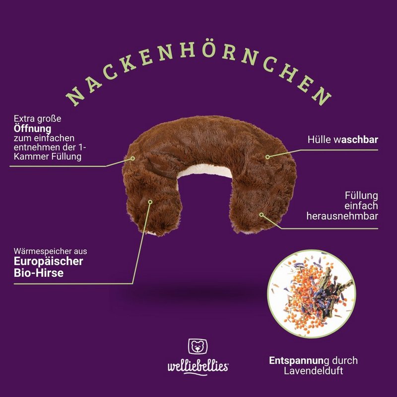 Pluche nekkussen met biologische gierstvulling en ontspannende gezondheidskruiden
