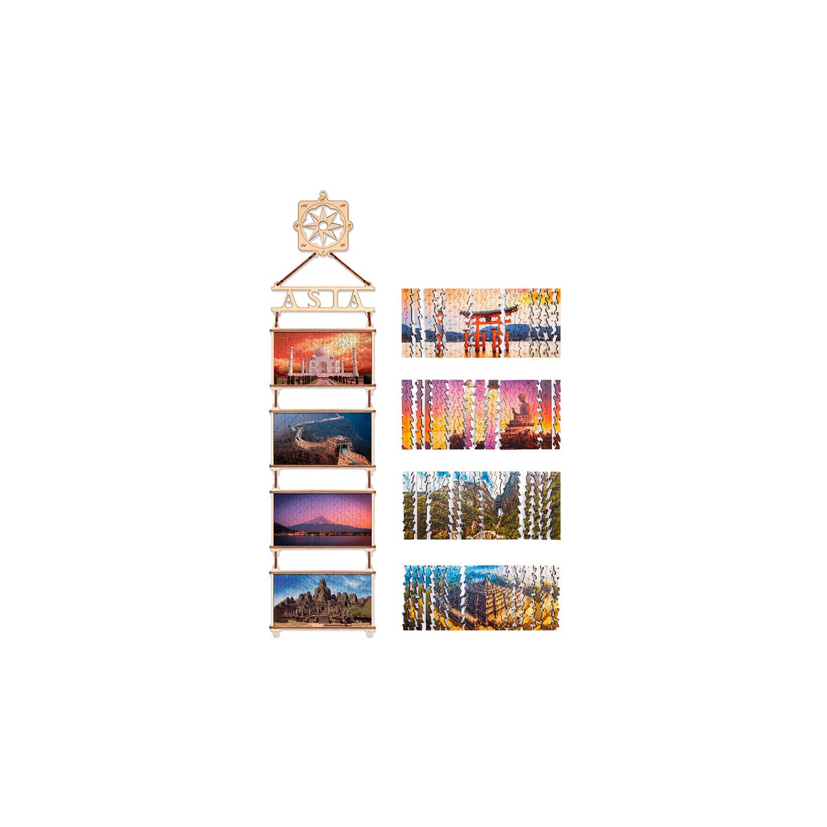 Eco Wood Art (EWA) 4 double -sided wooden jigsaw puzzles Asia, 1430, together 70x17.5x1.5cm, cardboard box