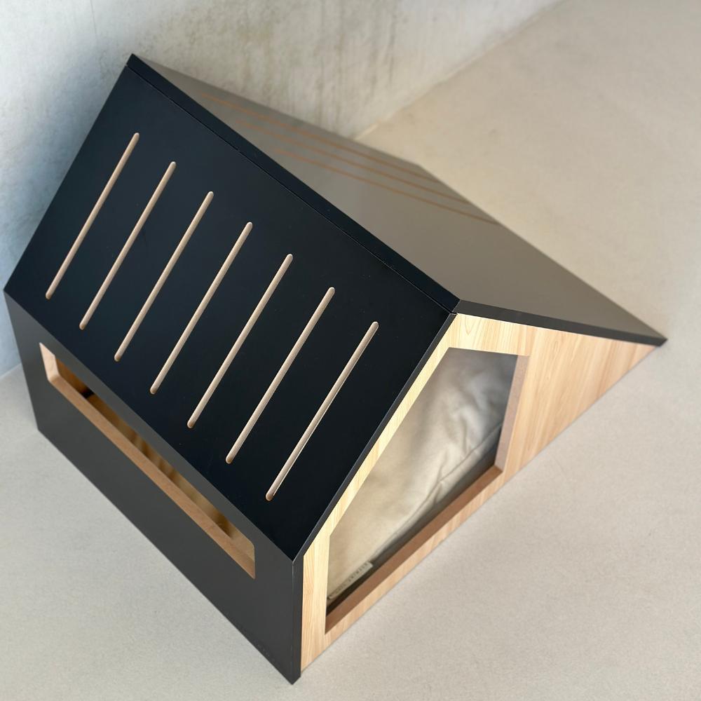 Kattenhuis | hout | katoen | zwart | 75 x 50 x 53 cm