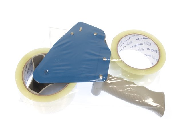 Tape dispenser Raadhuis met 2 rollen transparant PP tape 48mmx66m low noise