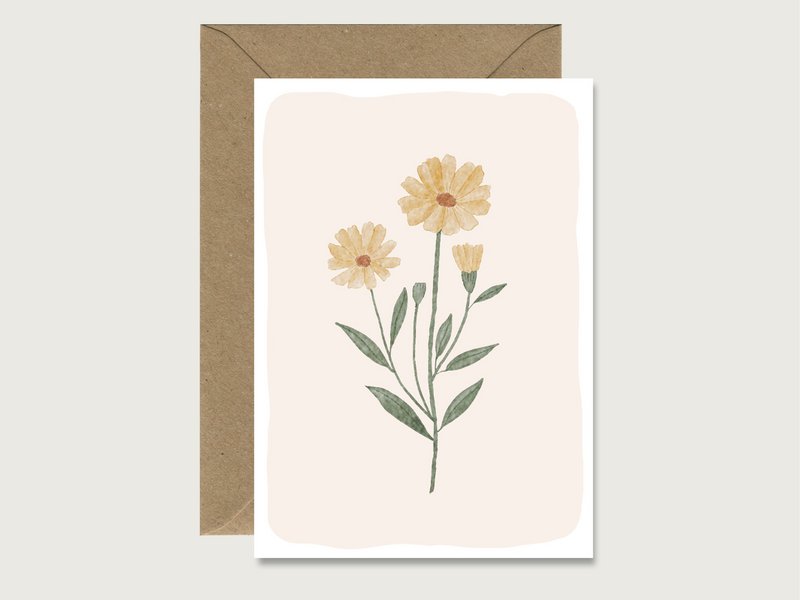 Neutrale kaart "Bloem" geel | Wenskaart vouwkaart kaart HART & PAPIER