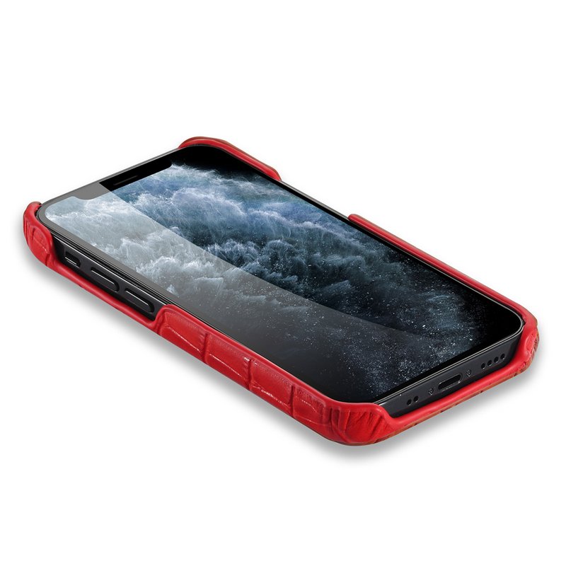 Leren Hoesje iPhone 12  Rood Leer Met Kroko Print – Apple iPhone 12  Hoesje Rood Leer Met Kroko Print