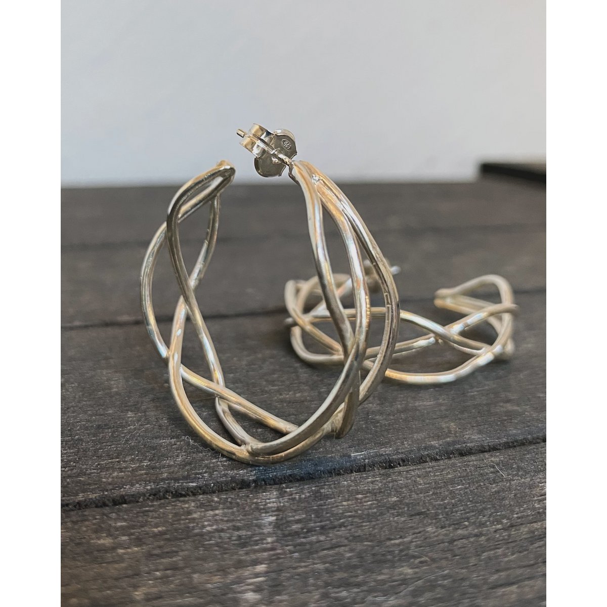 Silver tangle hoop earrings