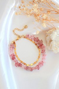 "Waikiki" | Strawberry Quartz & 24K Double-Layered Bracelet