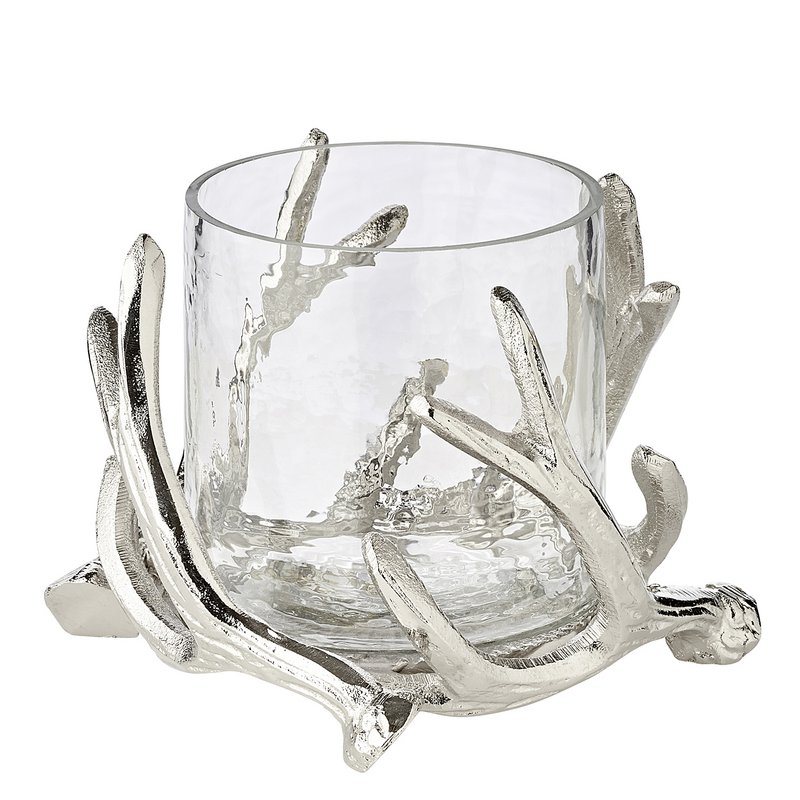 EDZARD Kingston lanterne, gevir design, aluminium, sølvfarvet, med glas, højde 13 cm, ø 15 cm