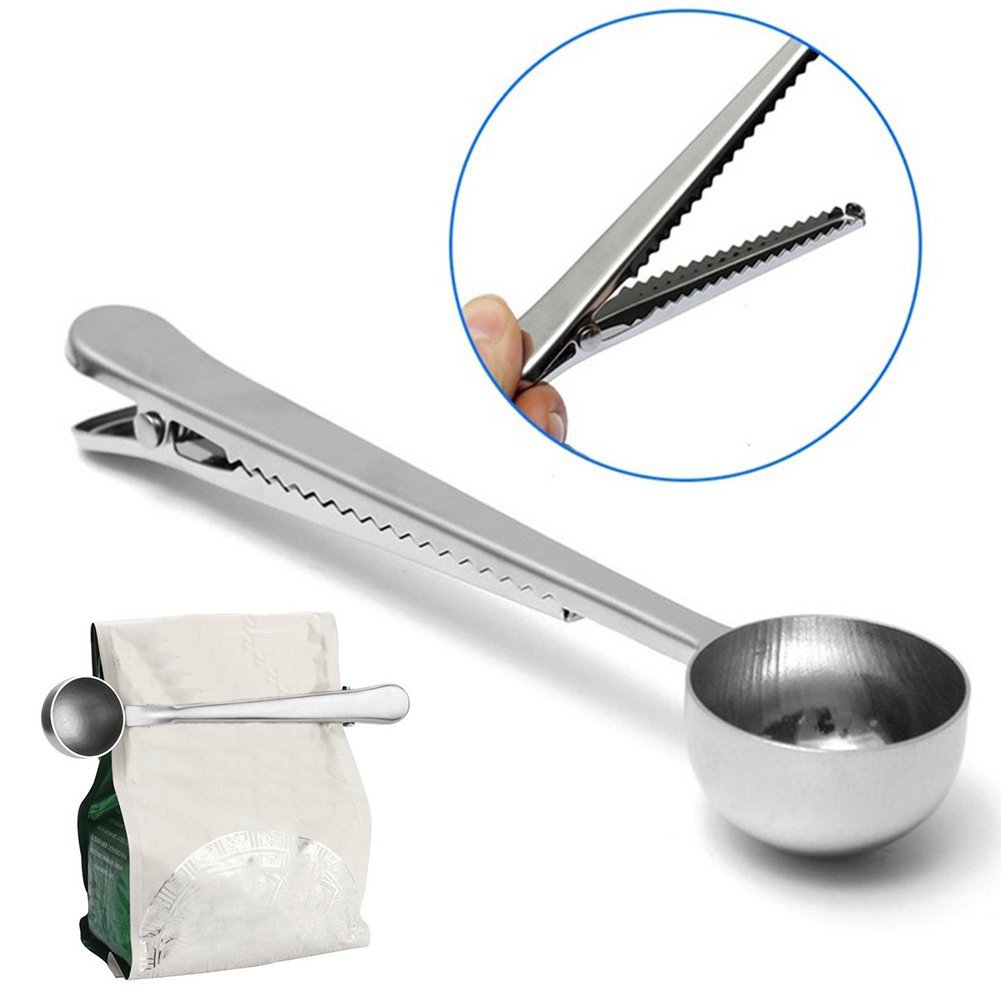 Tea/coffee spoon/measurer with closing clip - 5 colors available