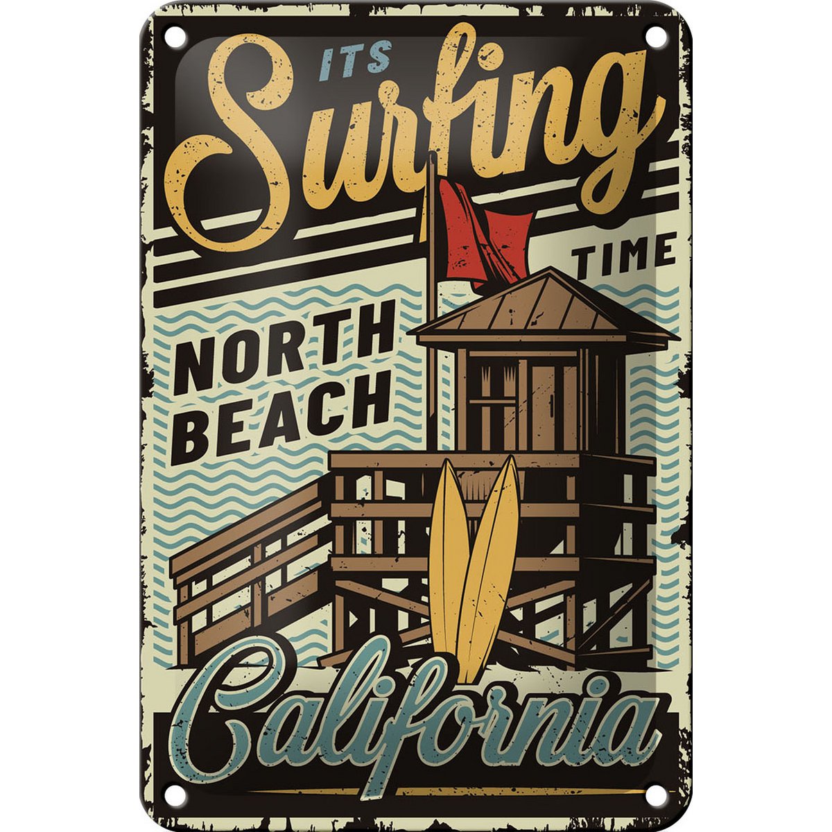 Blechschild California 12x18cm ist Surfing time north beach Dekoration