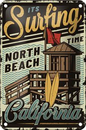Blechschild California 12x18cm ist Surfing time north beach Dekoration