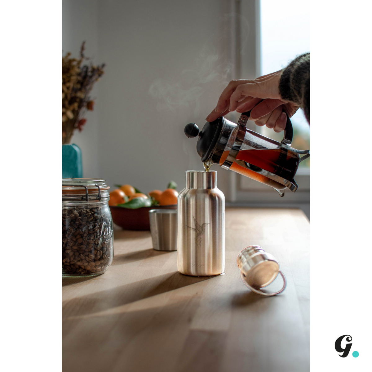 Gaspajoe insulated water bottles, GROOVY model 350 ml - engraved Colibri, Lotus Line and Gingko