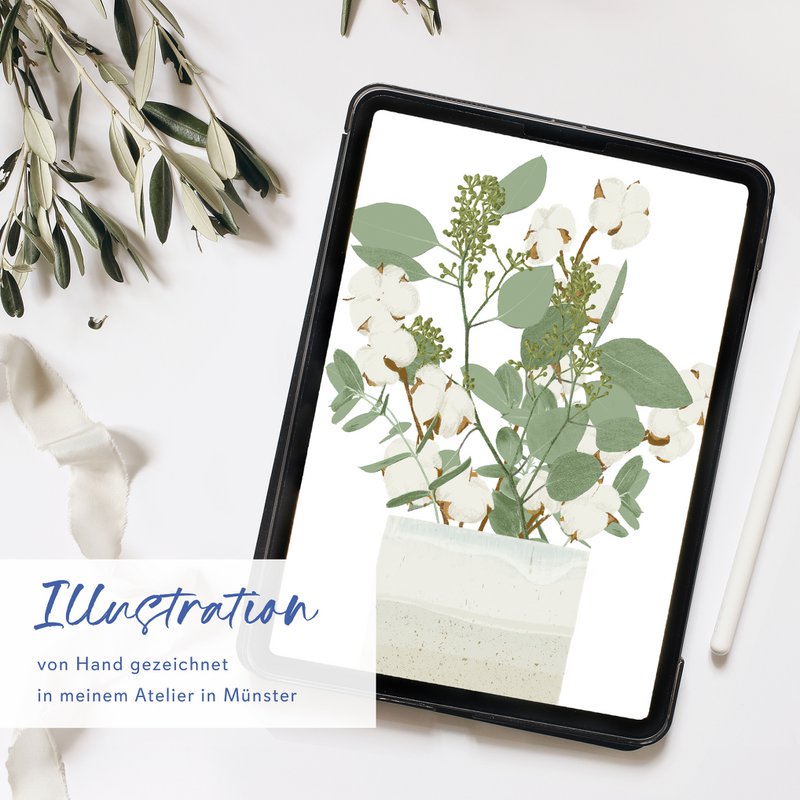 Postkarte Eukalyptus Baumwolle Vase