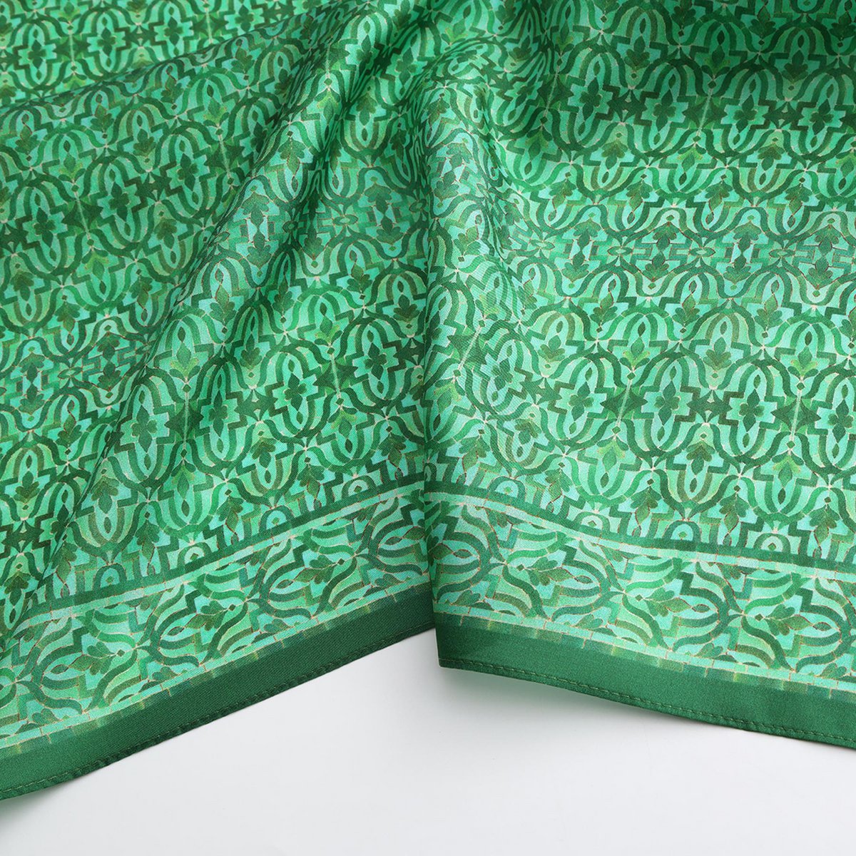 Green Square Silk Scarf Fihri