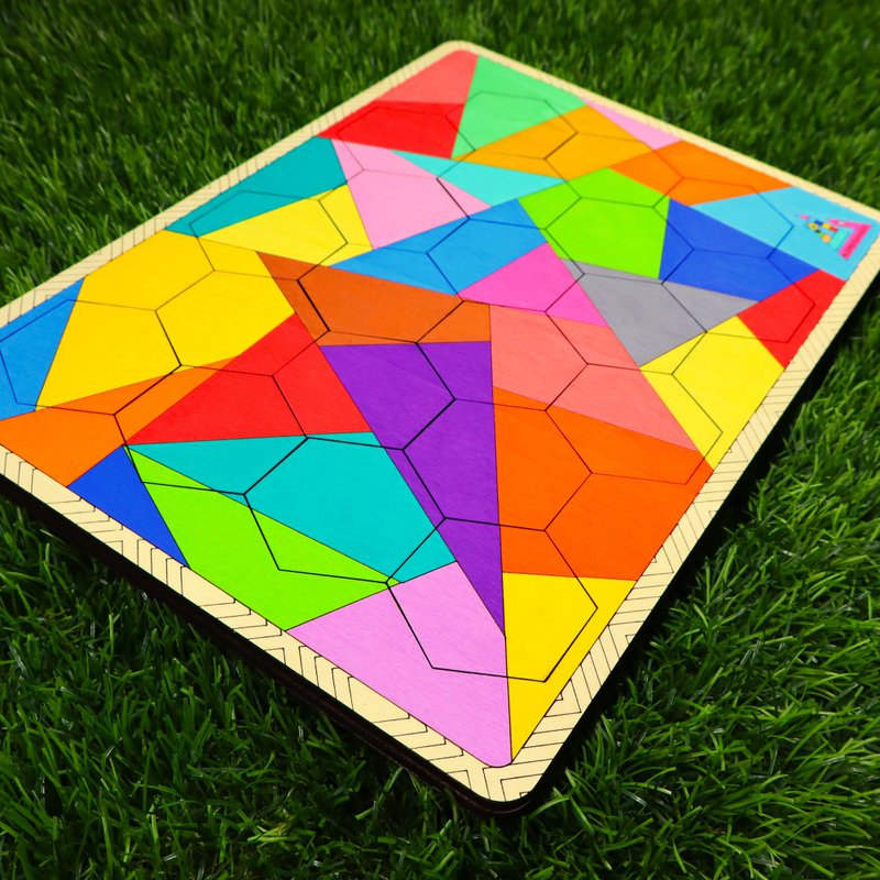 Colorful Hexagon Wooden Puzzle • Brain Teaser Game • Logic and Spatial Thinking Toy • Modern Home Decor • Educational Gift for Kids & Adults