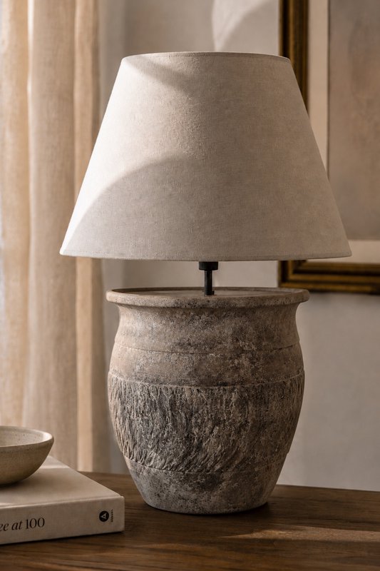 Handgefertigte Terrakotta-Tischlampe – Rustikale Tischlampe