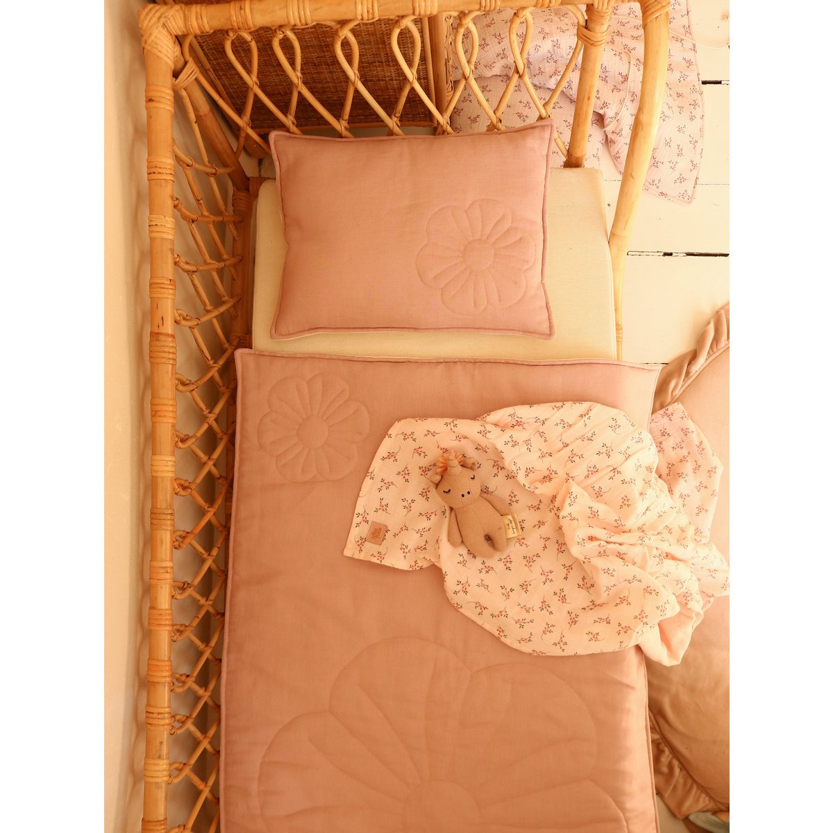 Linen bloom child cover set "Powder pink"