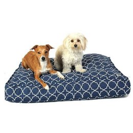 Rectangular, blue dog bed made of high-quality, breathable, certified 100% cotton canvas. Machine washable. Available in small, medium/large, and huge sizes.