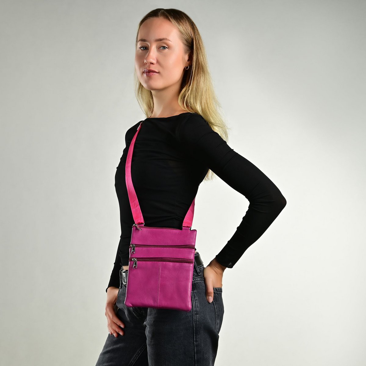 Steinmeister tas van echt leer, magenta