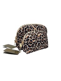 Leopard print beauty case set, cosmetic storage pouches with handles, animal pattern makeup organizer.