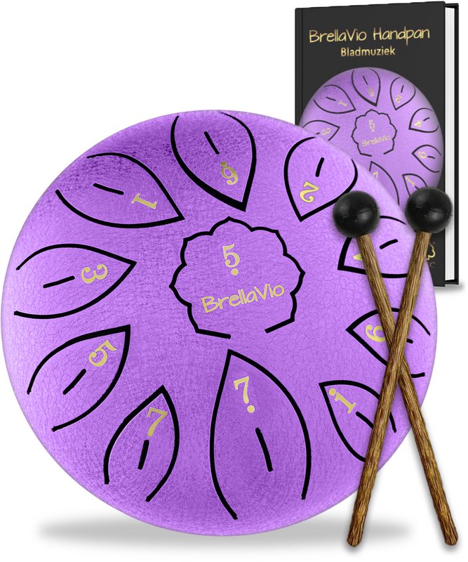 BrellaVio Handpan mit Übungsbuch – Lila – 16 cm