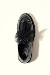 ODDA BLACK- Chaussures Wallabee à semelle épaisse avec lacets en tulle