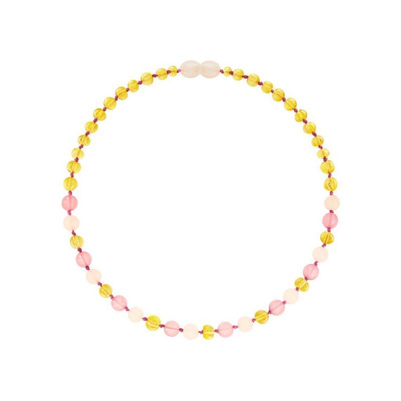 Collar de ámbar niño - limón y cuarzo rosa - 32 cm