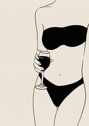 Black and white greeting cards in various sizes, featuring a minimalist design with a wine glass silhouette.