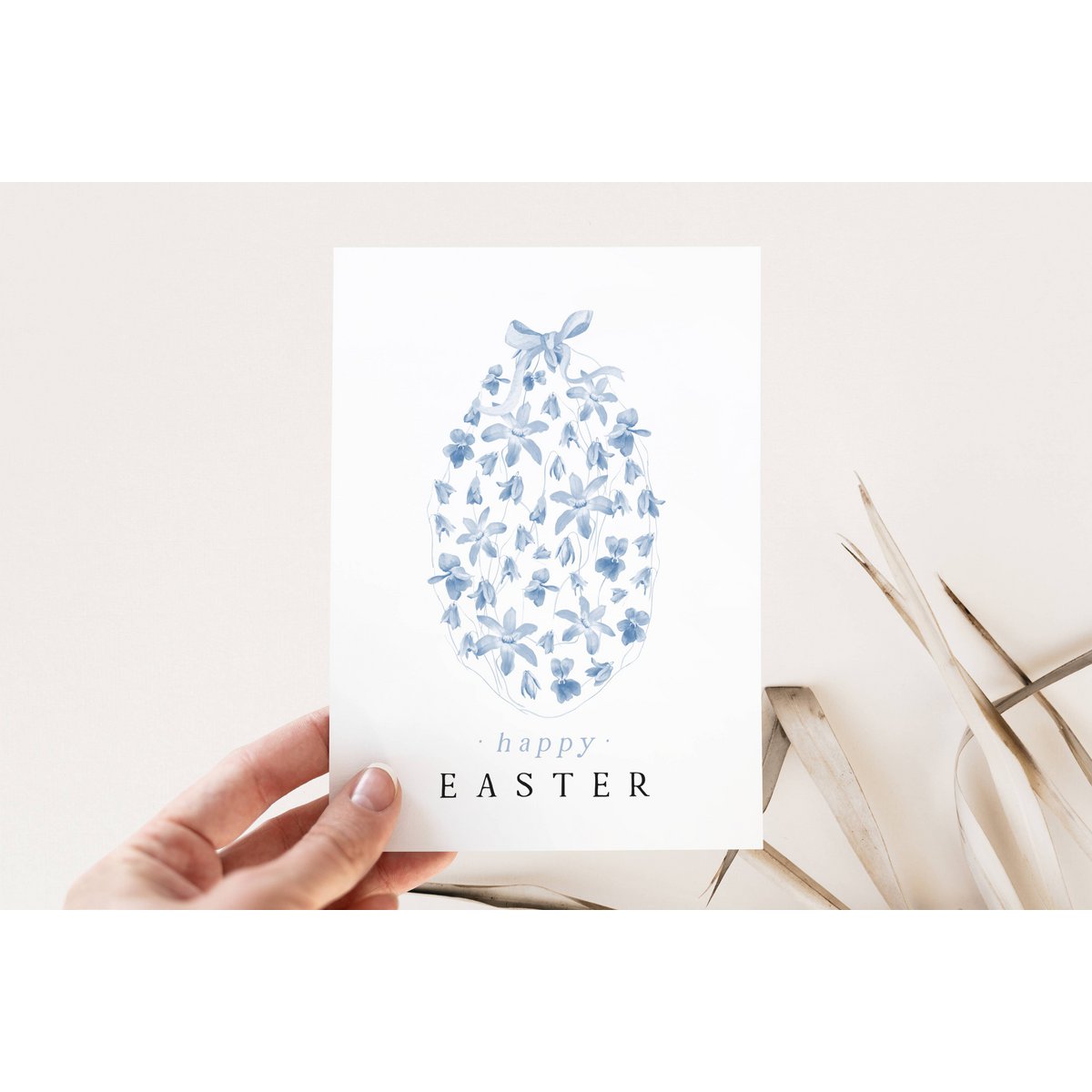 Tarjeta de Pascua - huevo de Pascua floral azul, postal Feliz Pascua, tarjeta A6