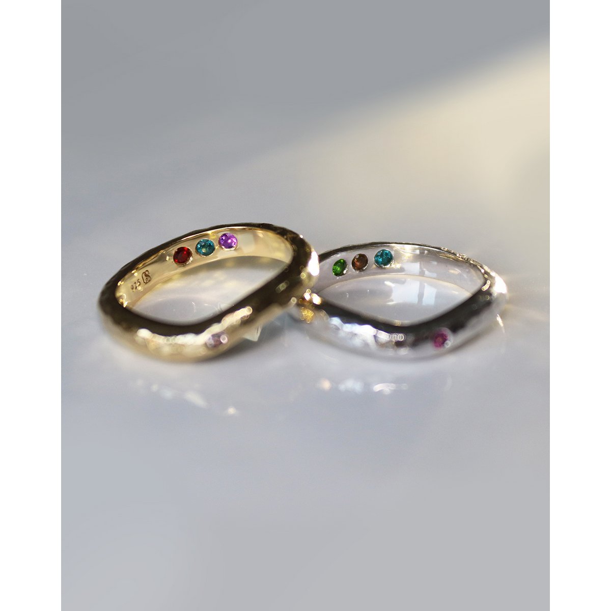 Pre-Set Hidden Inner Strength Ring Silver Hammered