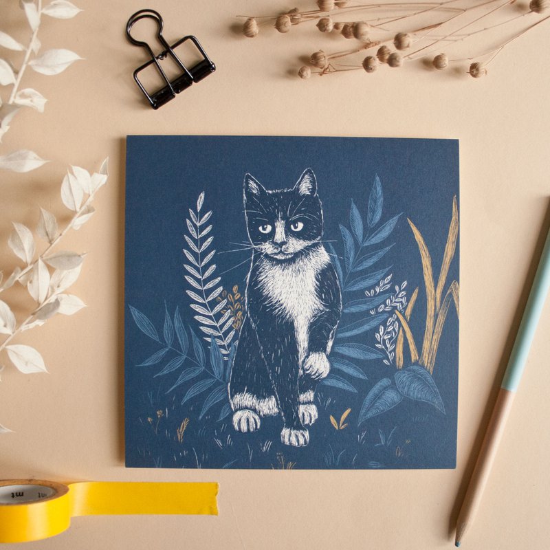 Postkarte | Katze blau