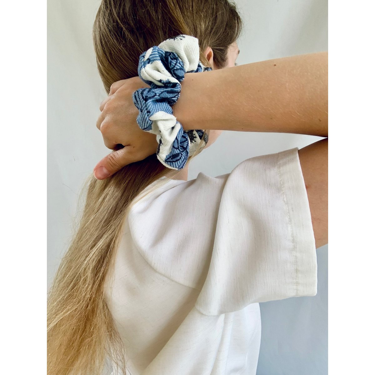 Scrunchie - Light Blue Jacquard - Recycled