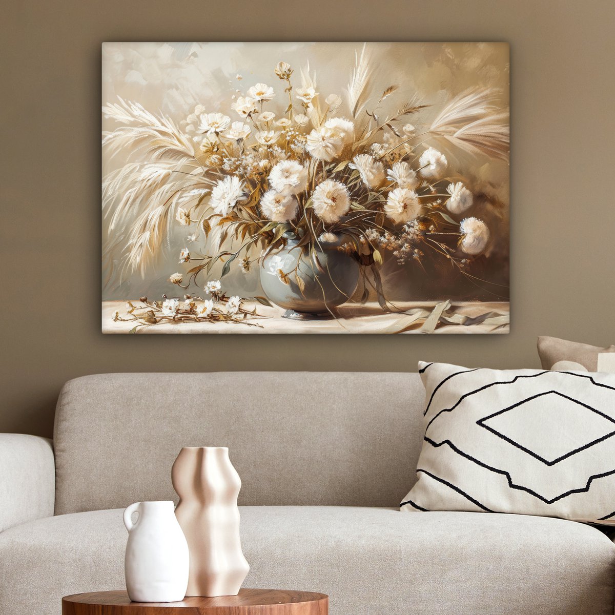 Pintura de lienzo - Decoración de pared - Flores - Rosa - Moderno - Beige
