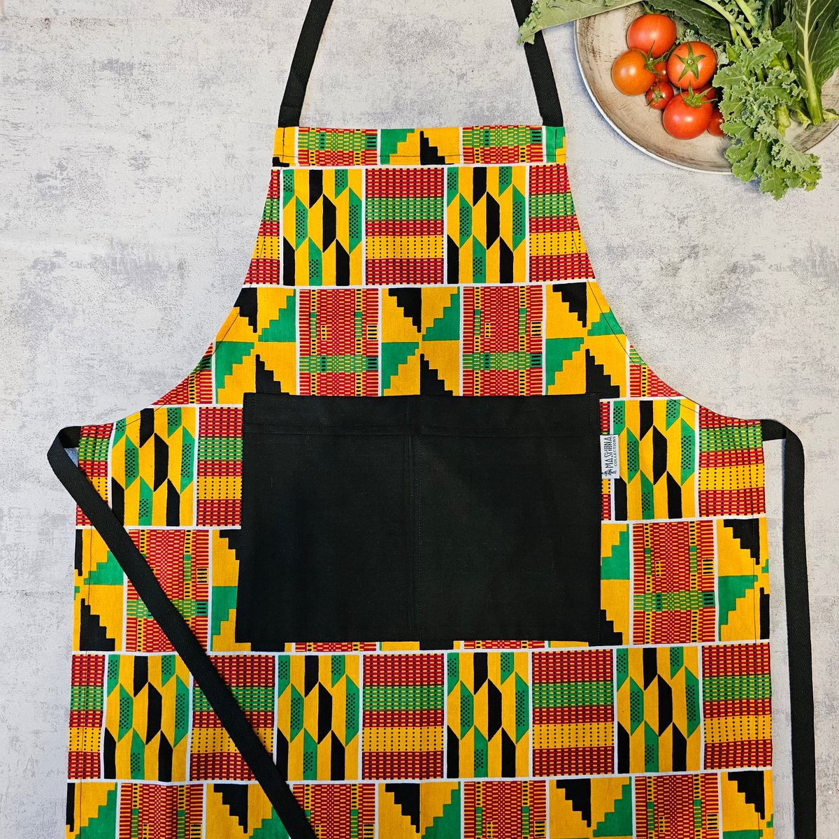 African Print Fartuch z kieszenią | Ręcznie robiony druk Kente