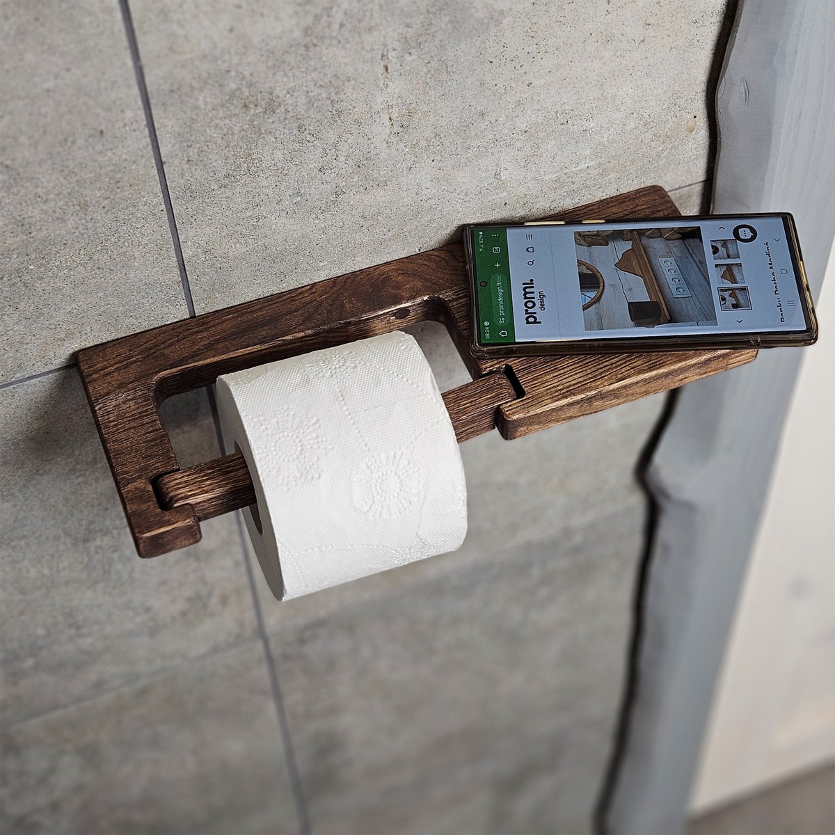 Porte-toile de toilette à montage mural rustique avec étagère, organisateur de salle de bain pour rangement TP et support de rouleau supplémentaire