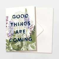 Klappkarte 'good things are coming' mit lila Blumen