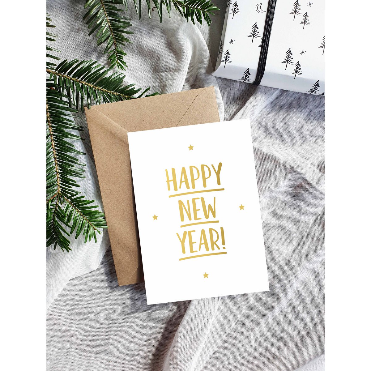 Postcard - Happy New Year - Gold Foil