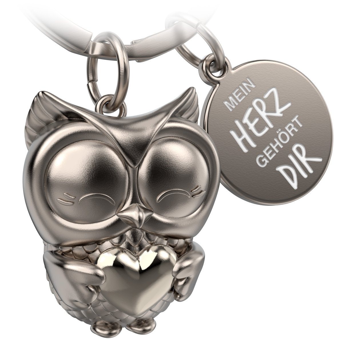 "Mijn hart is van jou" uil sleutelhanger "Owly" met hart en gravure - liefdevolle geluksbrenger voor koppels - geschenk van liefde, vriendschap