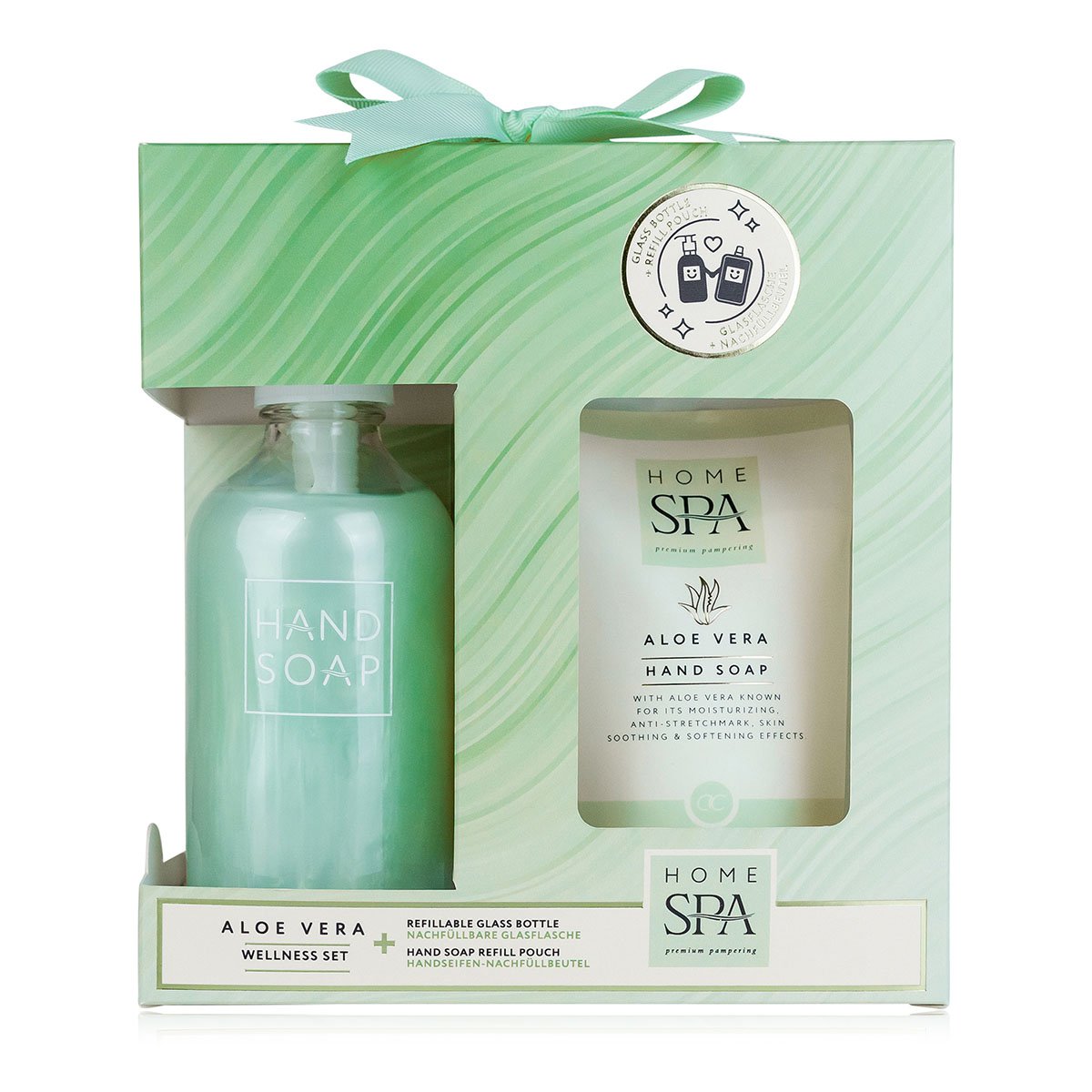 Home Set Home Spa avec distributeur de savon en verre et savon de recharge