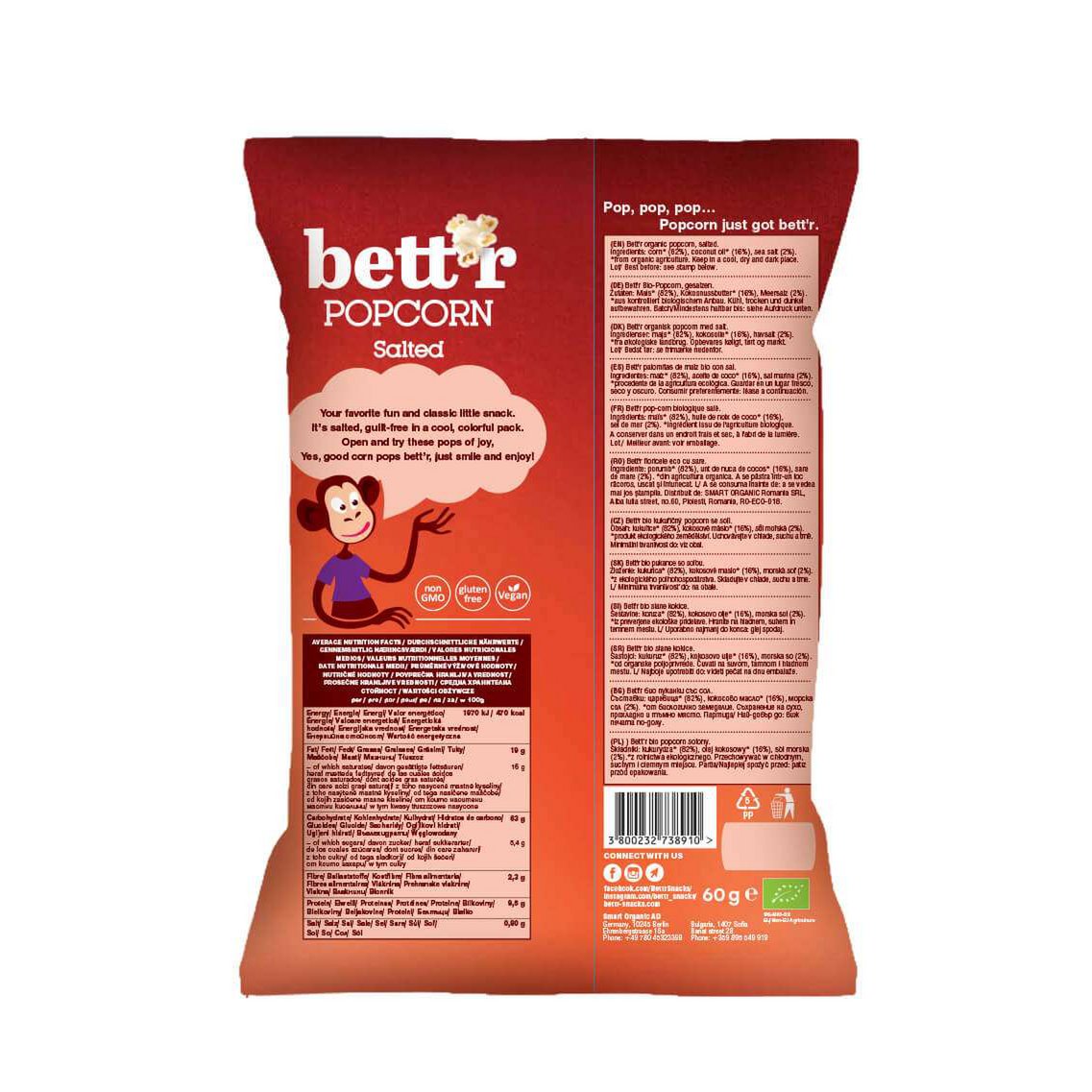 Popcorn Salted, organic, Bett'r, 60g