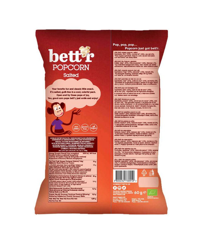 Popcorn Salted, organic, Bett'r, 60g