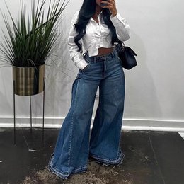 Jean ample à jambes larges, pantalon à cloche et à pompon