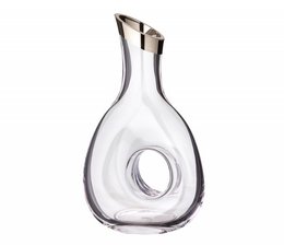 Tall, clear glass decanter with platinum rim, capacity 1.2 liters, suitable for serving wine or other beverages.