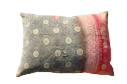 Vintage Kantha cushion cover in black and red with polka dot pattern, size 50x70 cm, suitable for home decor and seating.