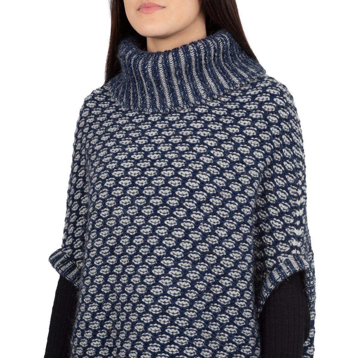 Susanne - Jacquard Poncho de dos tono en lana de alpaca