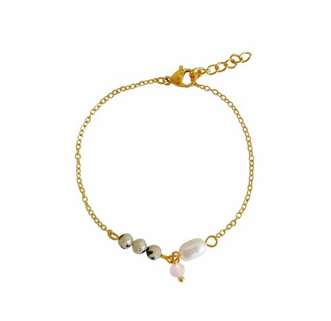 Armband aus Jaspis, Perlen und Rosenquarz – Gold