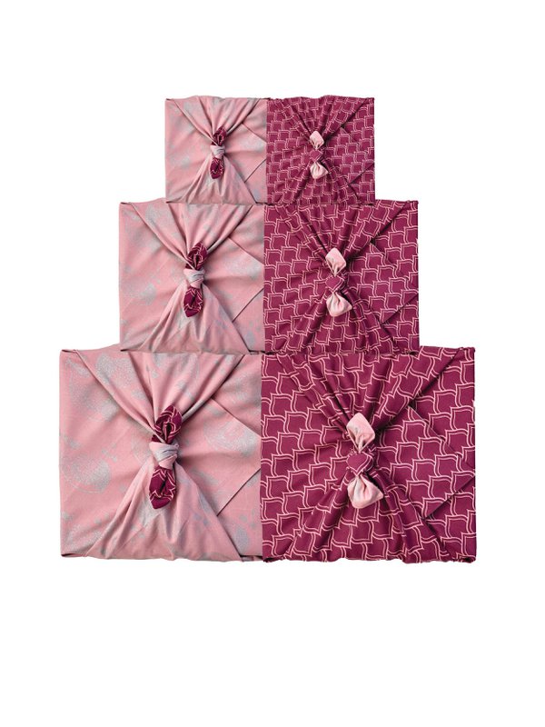 Furoshiki Gift Wrap Blush Whales & Maroon Arches Fabric Gift Wrap - Doble cara (Reversible)